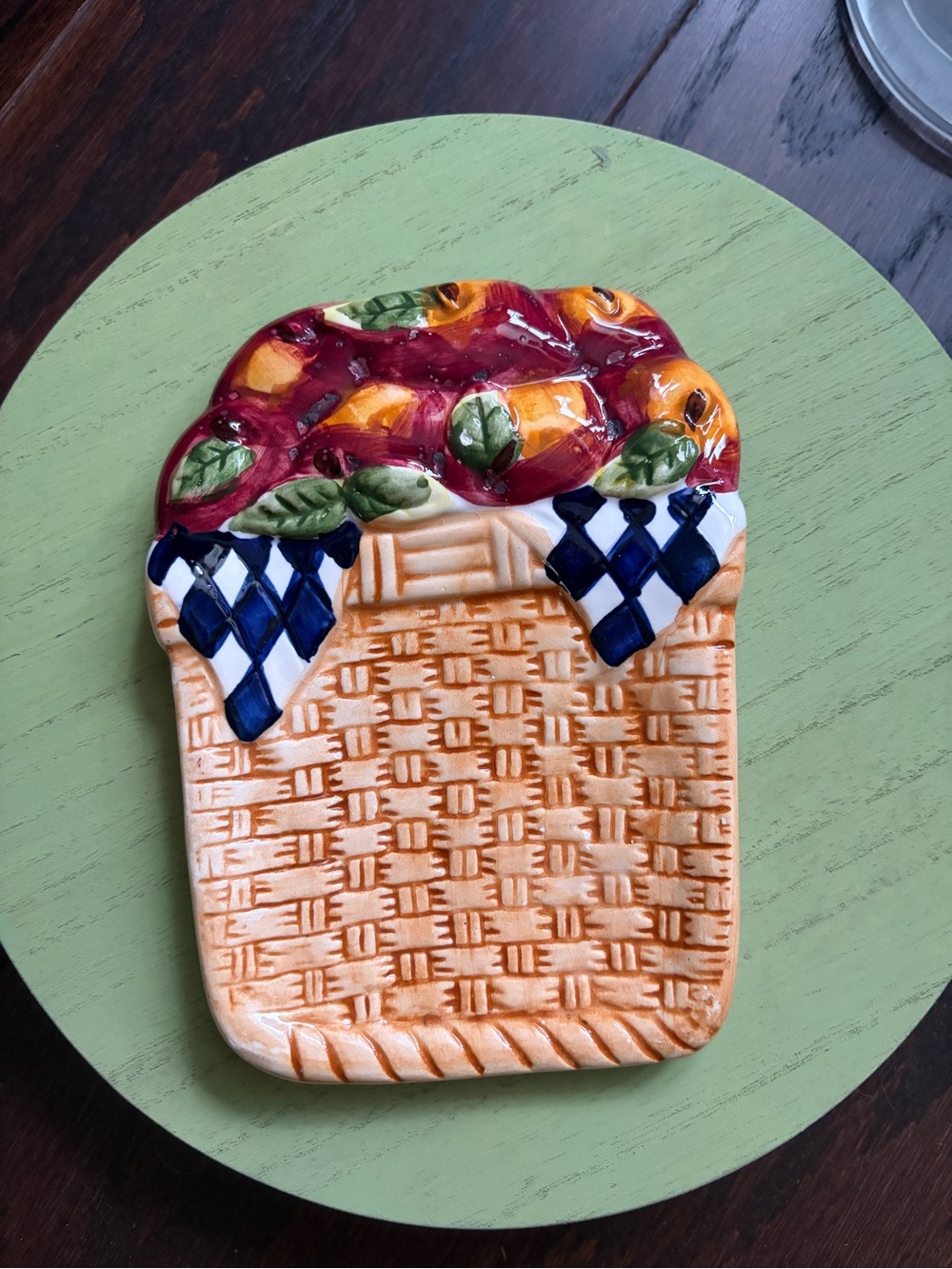 Ceramic Fruit Basket Wall Plaque - Yellow & Red